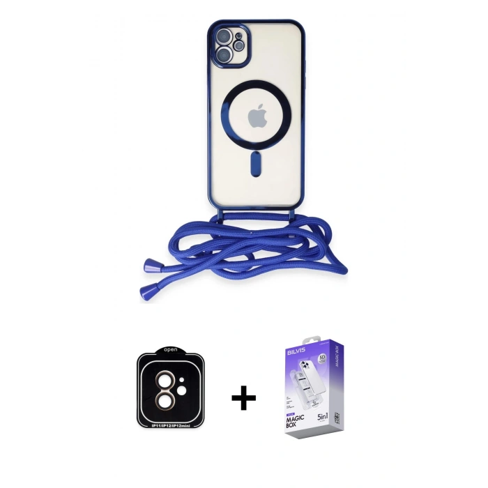 MARSİLYAN™- iPhone 11 Kılıf Eksen Özel Seri - Siyah Bilvis 5in1 3D Magic Cam Ekran Koruyucu + PVD Metal Kamera Lens - TU