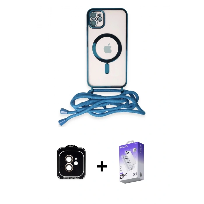MARSİLYAN™- iPhone 11 Kılıf Eksen Özel Seri - Siyah Bilvis 5in1 3D Magic Cam Ekran Koruyucu + PVD Metal Kamera Lens - TU