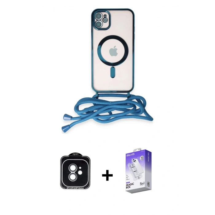 MARSİLYAN™- iPhone 11 Kılıf Eksen Özel Seri - Siyah Bilvis 5in1 3D Magic Cam Ekran Koruyucu + PVD Metal Kamera Lens - YL