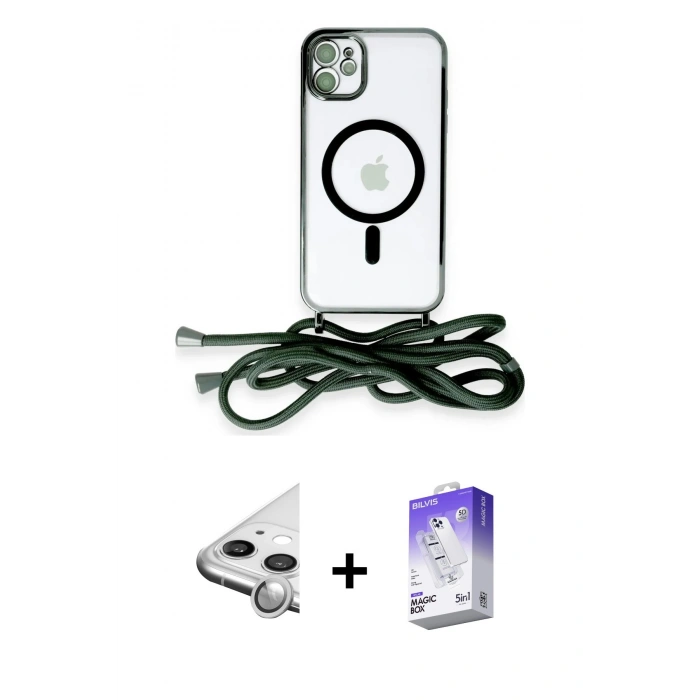 MARSİLYAN™- iPhone 11 Kılıf Eksen Özel Seri - Siyah Bilvis 5in1 3D Magic Cam Ekran Koruyucu + Raze Metal Kamera Lens - GS