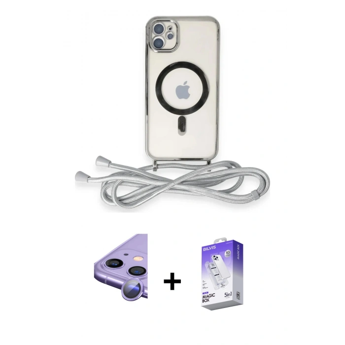 MARSİLYAN™- iPhone 11 Kılıf Eksen Özel Seri - Siyah Bilvis 5in1 3D Magic Cam Ekran Koruyucu + Raze Metal Kamera Lens - MR