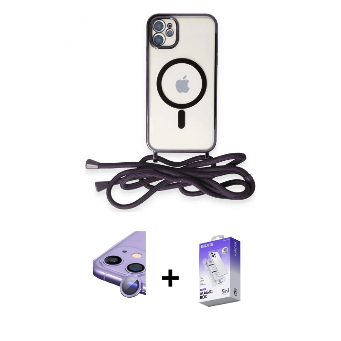 MARSİLYAN™- iPhone 11 Kılıf Eksen Özel Seri - Siyah Bilvis 5in1 3D Magic Cam Ekran Koruyucu + Raze Metal Kamera Lens - MR