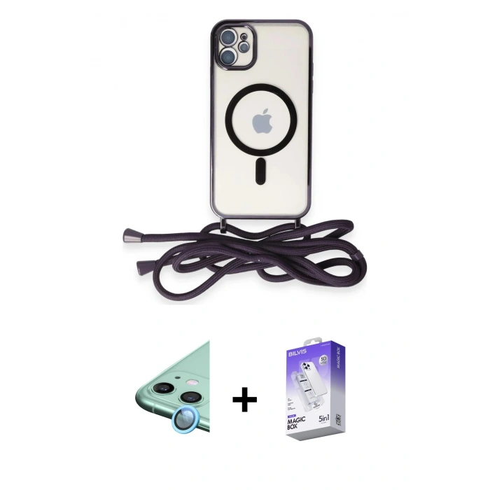 MARSİLYAN™- iPhone 11 Kılıf Eksen Özel Seri - Siyah Bilvis 5in1 3D Magic Cam Ekran Koruyucu + Raze Metal Kamera Lens - MI
