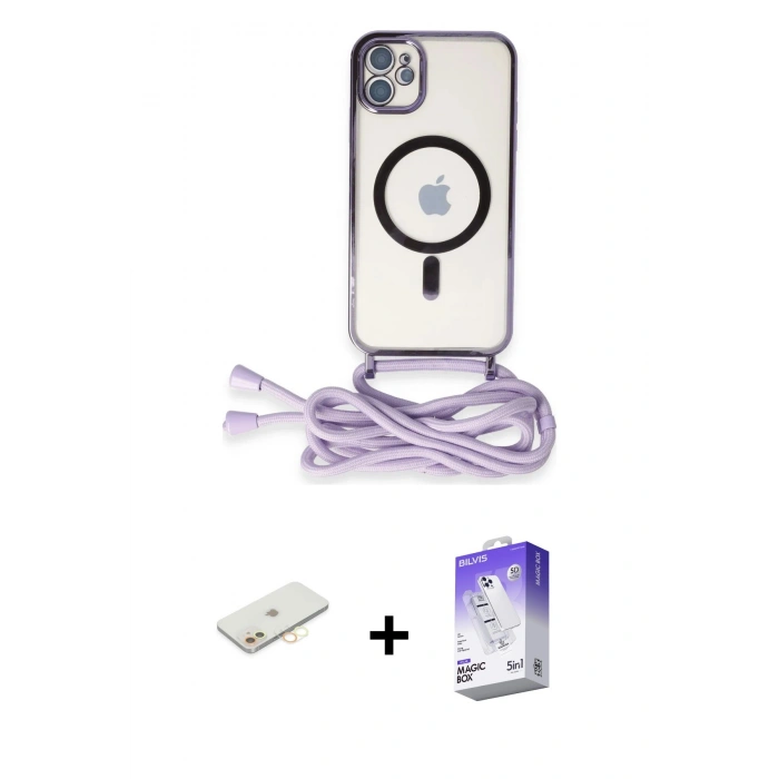 MARSİLYAN™- iPhone 11 Kılıf Eksen Özel Seri - Siyah Bilvis 5in1 3D Magic Cam Ekran Koruyucu + Renkli Kamera Lens Koruma Cam - SI
