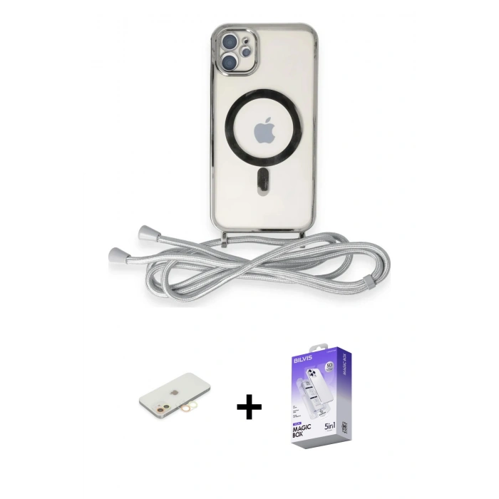 MARSİLYAN™- iPhone 11 Kılıf Eksen Özel Seri - Siyah Bilvis 5in1 3D Magic Cam Ekran Koruyucu + Renkli Kamera Lens Koruma Cam - SI