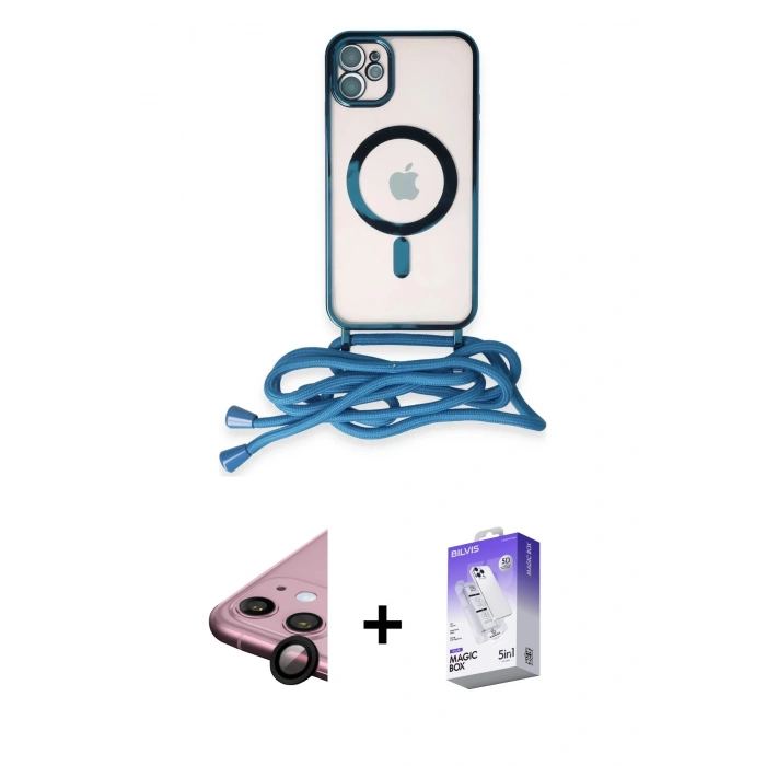 MARSİLYAN™- iPhone 11 Kılıf Eksen Özel Seri - Siyah Bilvis 5in1 3D Magic Cam Ekran Koruyucu + Raze Metal Kamera Lens - SH