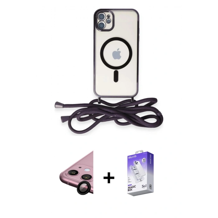 MARSİLYAN™- iPhone 11 Kılıf Eksen Özel Seri - Siyah Bilvis 5in1 3D Magic Cam Ekran Koruyucu + Raze Metal Kamera Lens - SH