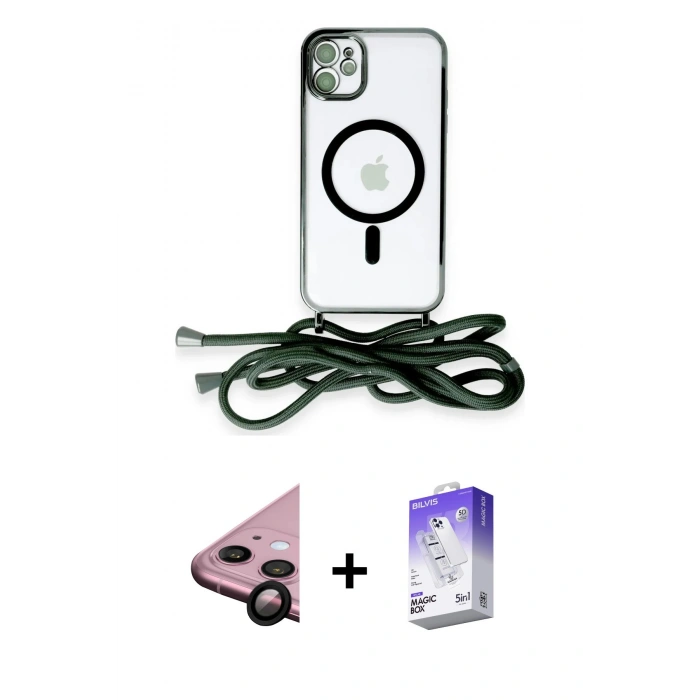 MARSİLYAN™- iPhone 11 Kılıf Eksen Özel Seri - Siyah Bilvis 5in1 3D Magic Cam Ekran Koruyucu + Raze Metal Kamera Lens - SH