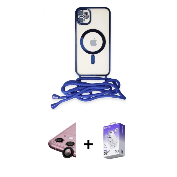 MARSİLYAN™- iPhone 11 Kılıf Eksen Özel Seri - Siyah Bilvis 5in1 3D Magic Cam Ekran Koruyucu + Raze Metal Kamera Lens - SH