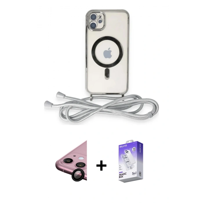 MARSİLYAN™- iPhone 11 Kılıf Eksen Özel Seri - Siyah Bilvis 5in1 3D Magic Cam Ekran Koruyucu + Raze Metal Kamera Lens - SH