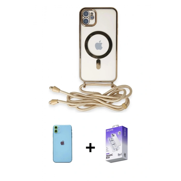 MARSİLYAN™- iPhone 11 Kılıf Eksen Özel Seri - Siyah Bilvis 5in1 3D Magic Cam Ekran Koruyucu + Neon Fosforlu Kamera Lens - YL