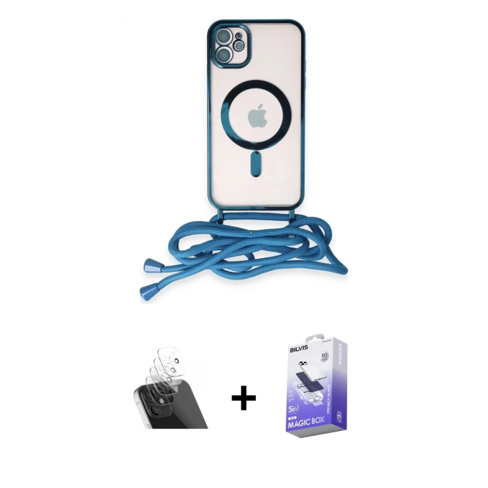 MARSİLYAN™- iPhone 11 Kılıf Eksen Özel Seri - Siyah Bilvis 5in1 5D Magic Hayalet Cam Ekran Koruyucu + Kamera Lens Koruma Cam - SF