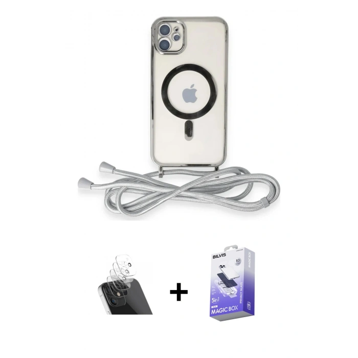 MARSİLYAN™- iPhone 11 Kılıf Eksen Özel Seri - Siyah Bilvis 5in1 5D Magic Hayalet Cam Ekran Koruyucu + Kamera Lens Koruma Cam - SF
