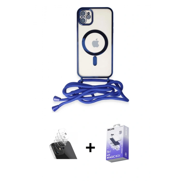 MARSİLYAN™- iPhone 11 Kılıf Eksen Özel Seri - Siyah Bilvis 5in1 5D Magic Hayalet Cam Ekran Koruyucu + Kamera Lens Koruma Cam - SF