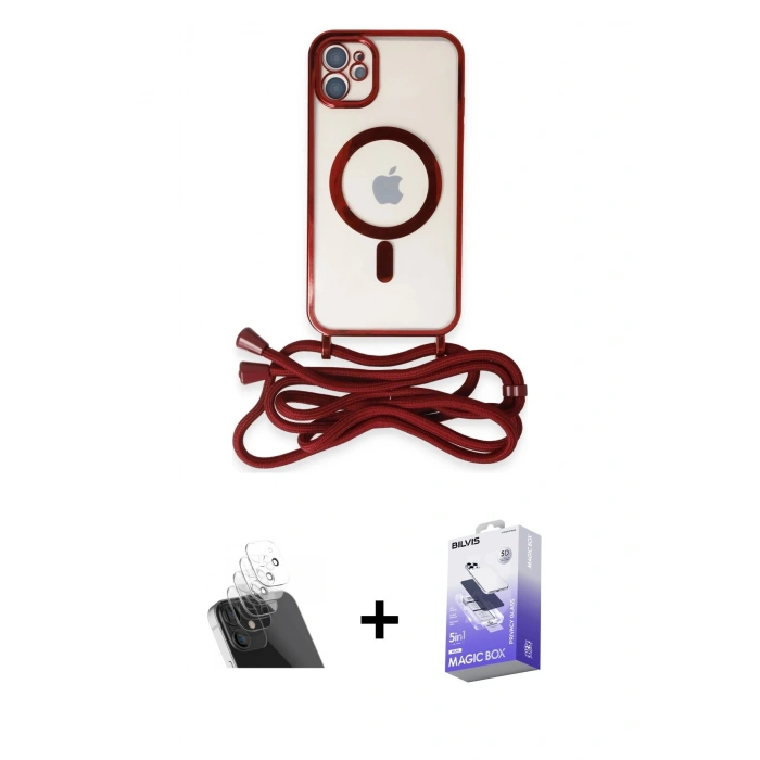 MARSİLYAN™- iPhone 11 Kılıf Eksen Özel Seri - Siyah Bilvis 5in1 5D Magic Hayalet Cam Ekran Koruyucu + Kamera Lens Koruma Cam - SF