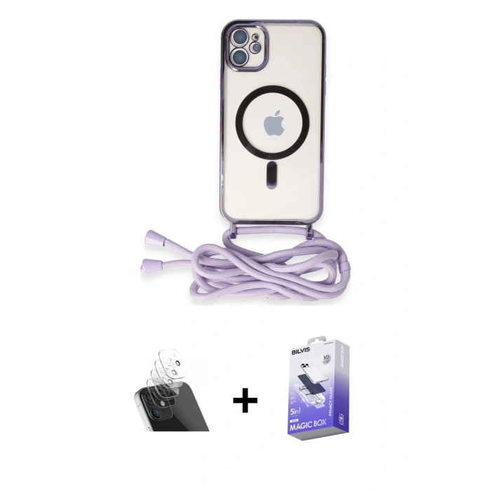 MARSİLYAN™- iPhone 11 Kılıf Eksen Özel Seri - Siyah Bilvis 5in1 5D Magic Hayalet Cam Ekran Koruyucu + Kamera Lens Koruma Cam - SF