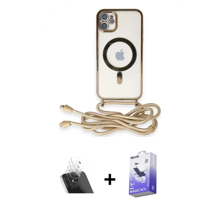 MARSİLYAN™- iPhone 11 Kılıf Eksen Özel Seri - Siyah Bilvis 5in1 5D Magic Hayalet Cam Ekran Koruyucu + Kamera Lens Koruma Cam - SF