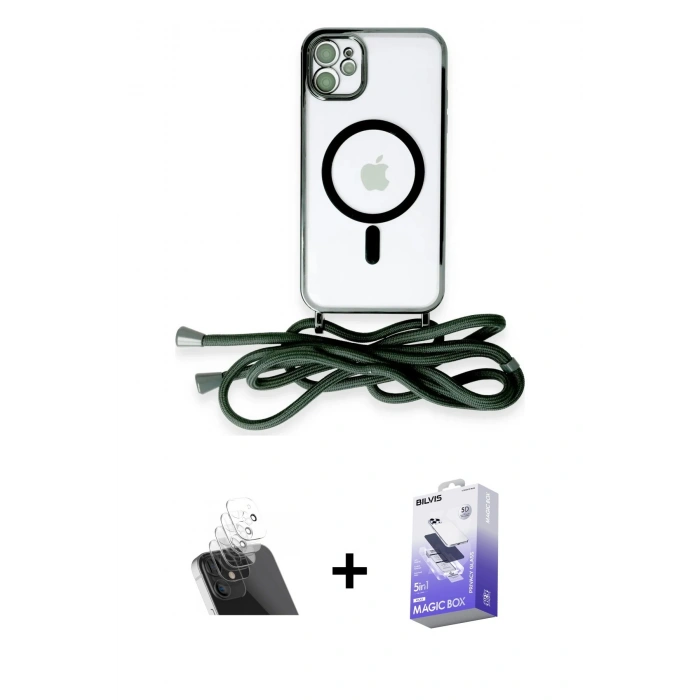 MARSİLYAN™- iPhone 11 Kılıf Eksen Özel Seri - Siyah Bilvis 5in1 5D Magic Hayalet Cam Ekran Koruyucu + Kamera Lens Koruma Cam - SF