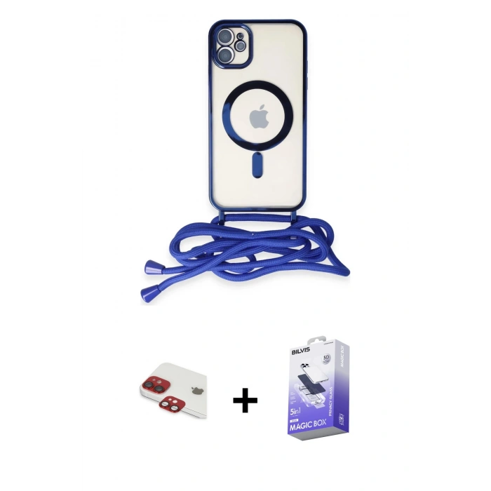 MARSİLYAN™- iPhone 11 Kılıf Eksen Özel Seri - Siyah Bilvis 5in1 5D Magic Hayalet Cam Ekran Koruyucu + Kırmızı Pers Alüminyum Kamera Lens