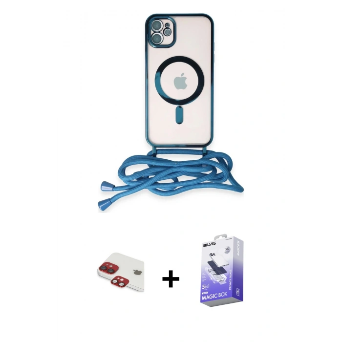 MARSİLYAN™- iPhone 11 Kılıf Eksen Özel Seri - Siyah Bilvis 5in1 5D Magic Hayalet Cam Ekran Koruyucu + Kırmızı Pers Alüminyum Kamera Lens