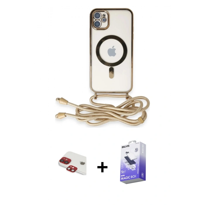 MARSİLYAN™- iPhone 11 Kılıf Eksen Özel Seri - Siyah Bilvis 5in1 5D Magic Hayalet Cam Ekran Koruyucu + Kırmızı Pers Alüminyum Kamera Lens