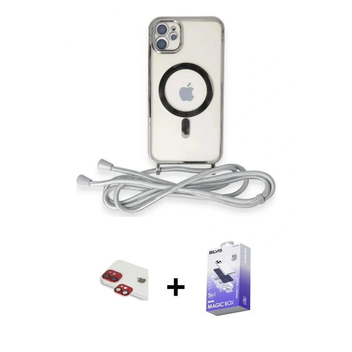 MARSİLYAN™- iPhone 11 Kılıf Eksen Özel Seri - Siyah Bilvis 5in1 5D Magic Hayalet Cam Ekran Koruyucu + Kırmızı Pers Alüminyum Kamera Lens