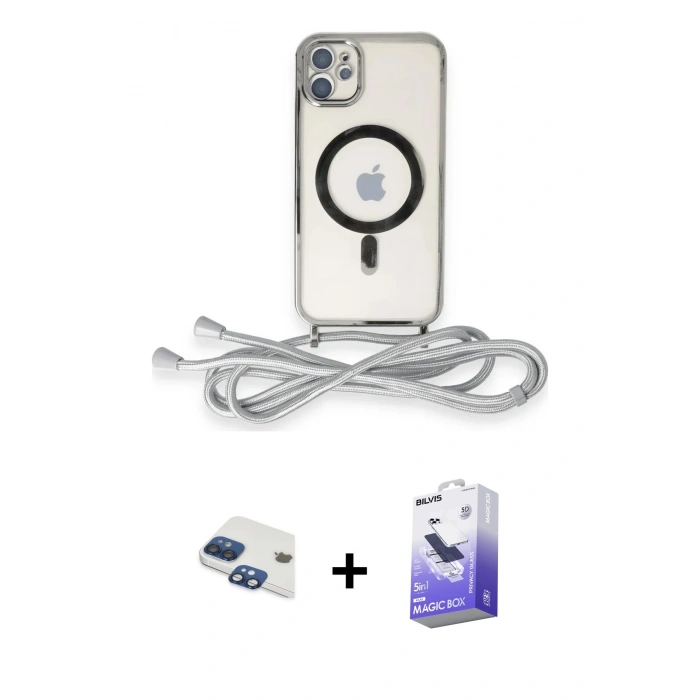MARSİLYAN™- iPhone 11 Kılıf Eksen Özel Seri - Siyah Bilvis 5in1 5D Magic Hayalet Cam Ekran Koruyucu + Lacivert Pers Alüminyum Kamera Lens