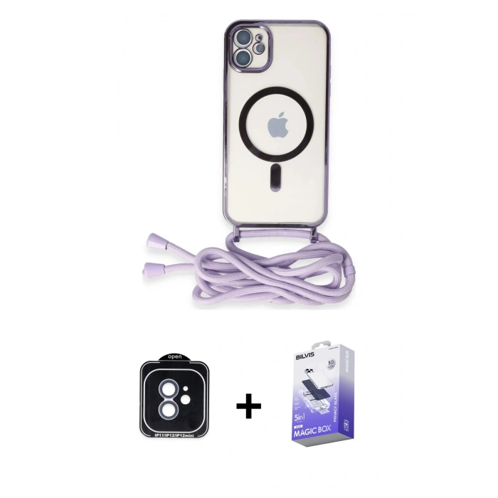 MARSİLYAN™- iPhone 11 Kılıf Eksen Özel Seri - Siyah Bilvis 5in1 5D Magic Hayalet Cam Ekran Koruyucu + PVD Metal Kamera Lens - MI