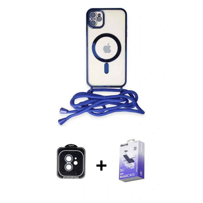 MARSİLYAN™- iPhone 11 Kılıf Eksen Özel Seri - Siyah Bilvis 5in1 5D Magic Hayalet Cam Ekran Koruyucu + PVD Metal Kamera Lens - MI