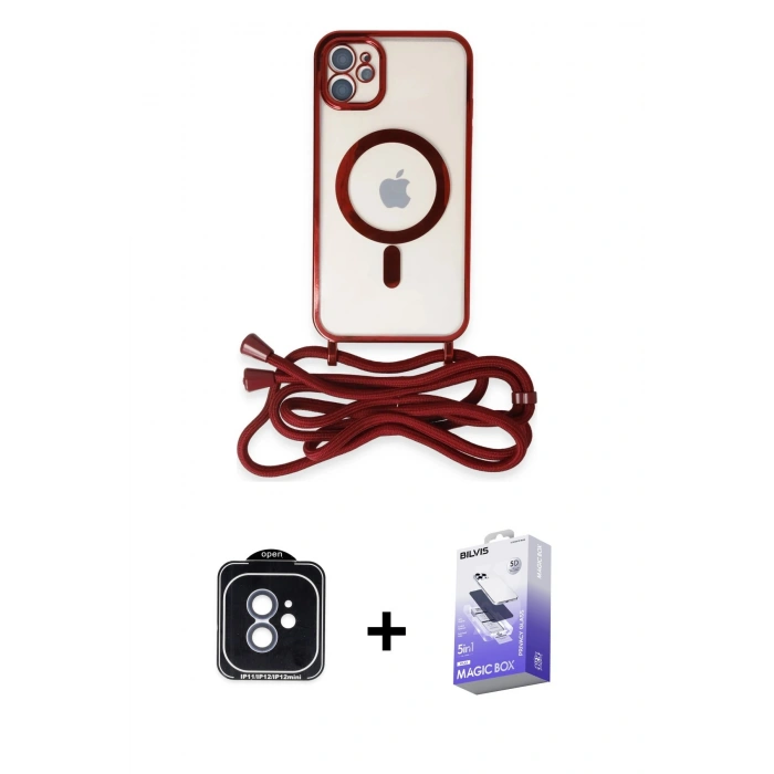 MARSİLYAN™- iPhone 11 Kılıf Eksen Özel Seri - Siyah Bilvis 5in1 5D Magic Hayalet Cam Ekran Koruyucu + PVD Metal Kamera Lens - MI
