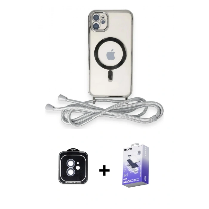 MARSİLYAN™- iPhone 11 Kılıf Eksen Özel Seri - Siyah Bilvis 5in1 5D Magic Hayalet Cam Ekran Koruyucu + PVD Metal Kamera Lens - MI