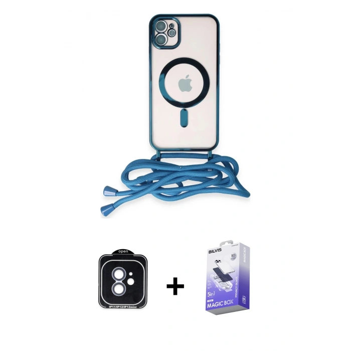MARSİLYAN™- iPhone 11 Kılıf Eksen Özel Seri - Siyah Bilvis 5in1 5D Magic Hayalet Cam Ekran Koruyucu + PVD Metal Kamera Lens - MI