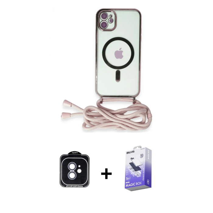 MARSİLYAN™- iPhone 11 Kılıf Eksen Özel Seri - Siyah Bilvis 5in1 5D Magic Hayalet Cam Ekran Koruyucu + PVD Metal Kamera Lens - MI