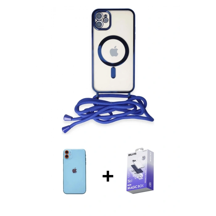 MARSİLYAN™- iPhone 11 Kılıf Eksen Özel Seri - Siyah Bilvis 5in1 5D Magic Hayalet Cam Ekran Koruyucu + Neon Fosforlu Kamera Lens - TU