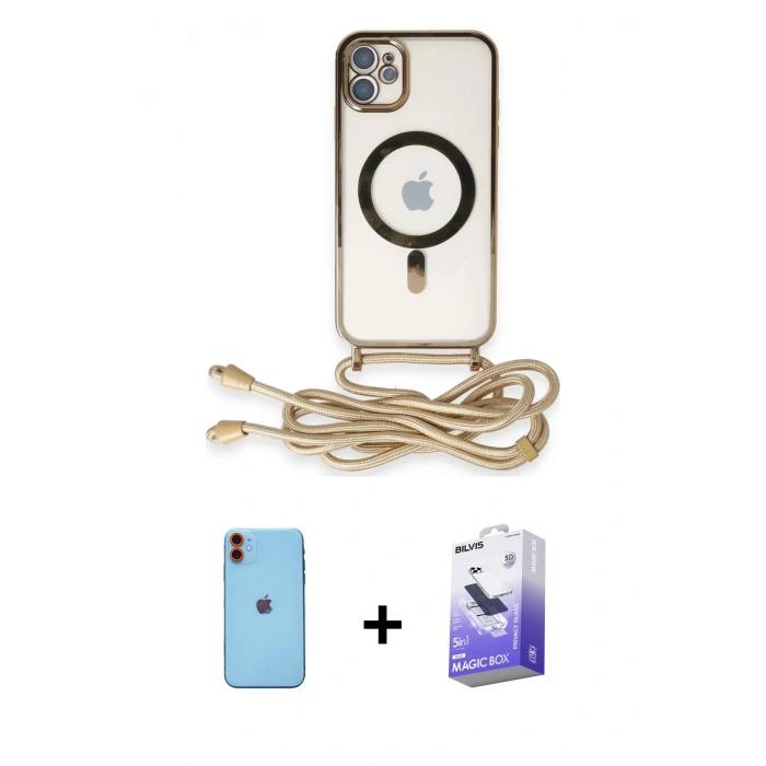 MARSİLYAN™- iPhone 11 Kılıf Eksen Özel Seri - Siyah Bilvis 5in1 5D Magic Hayalet Cam Ekran Koruyucu + Neon Fosforlu Kamera Lens - TU