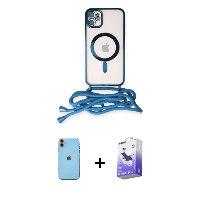 MARSİLYAN™- iPhone 11 Kılıf Eksen Özel Seri - Siyah Bilvis 5in1 5D Magic Hayalet Cam Ekran Koruyucu + Neon Fosforlu Kamera Lens - TU