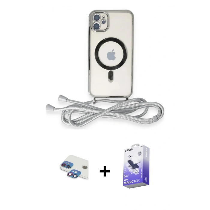 MARSİLYAN™- iPhone 11 Kılıf Eksen Özel Seri - Siyah Bilvis 5in1 5D Magic Hayalet Cam Ekran Koruyucu + Pers Alüminyum Kamera Lens - GI