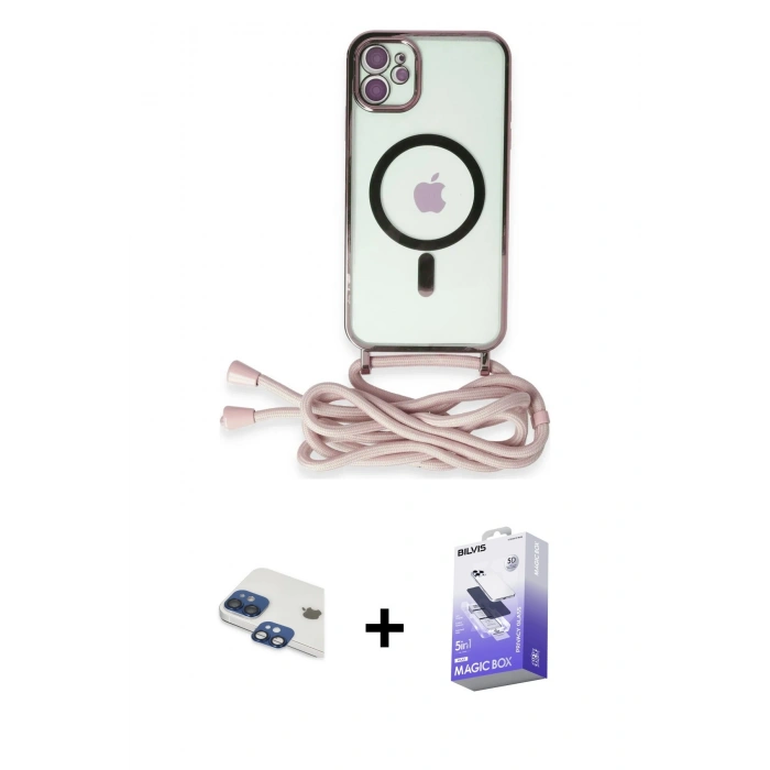 MARSİLYAN™- iPhone 11 Kılıf Eksen Özel Seri - Siyah Bilvis 5in1 5D Magic Hayalet Cam Ekran Koruyucu + Pers Alüminyum Kamera Lens - LT