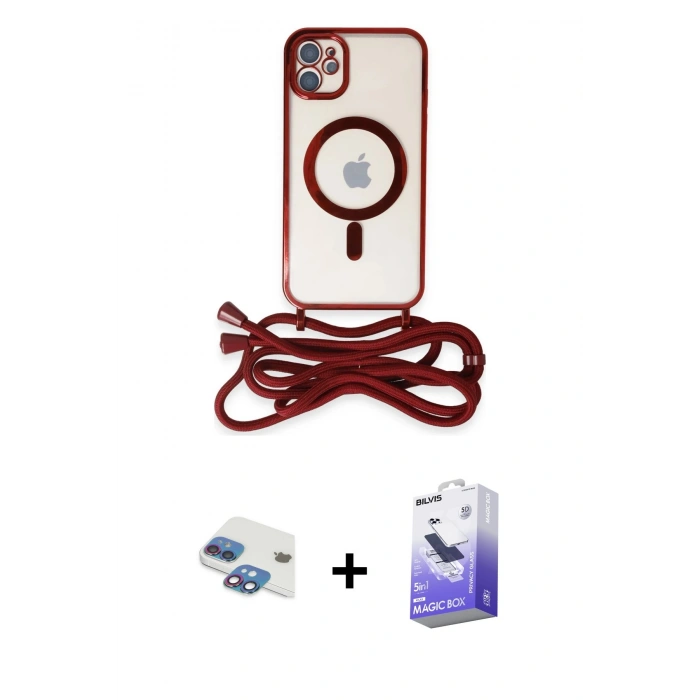 MARSİLYAN™- iPhone 11 Kılıf Eksen Özel Seri - Siyah Bilvis 5in1 5D Magic Hayalet Cam Ekran Koruyucu + Pers Alüminyum Kamera Lens - GI