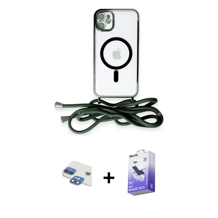 MARSİLYAN™- iPhone 11 Kılıf Eksen Özel Seri - Siyah Bilvis 5in1 5D Magic Hayalet Cam Ekran Koruyucu + Pers Alüminyum Kamera Lens - GI