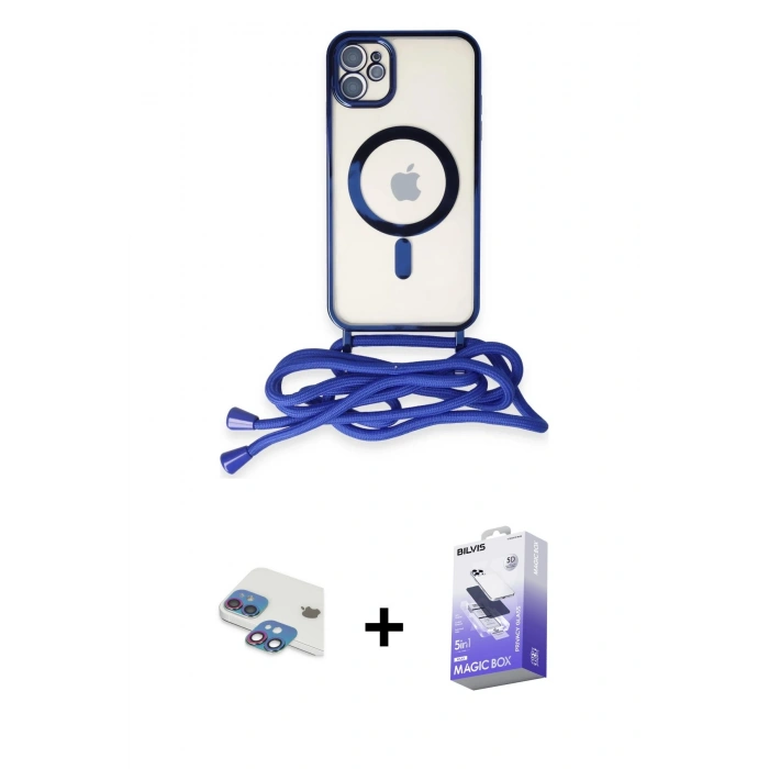 MARSİLYAN™- iPhone 11 Kılıf Eksen Özel Seri - Siyah Bilvis 5in1 5D Magic Hayalet Cam Ekran Koruyucu + Pers Alüminyum Kamera Lens - GI