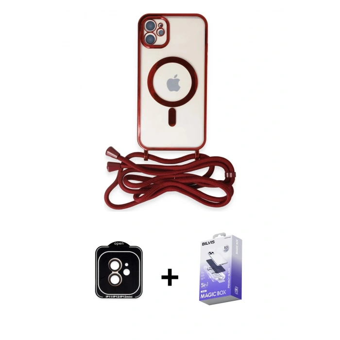MARSİLYAN™- iPhone 11 Kılıf Eksen Özel Seri - Siyah Bilvis 5in1 5D Magic Hayalet Cam Ekran Koruyucu + PVD Metal Kamera Lens - TU