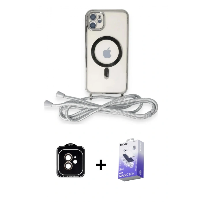 MARSİLYAN™- iPhone 11 Kılıf Eksen Özel Seri - Siyah Bilvis 5in1 5D Magic Hayalet Cam Ekran Koruyucu + PVD Metal Kamera Lens - TU