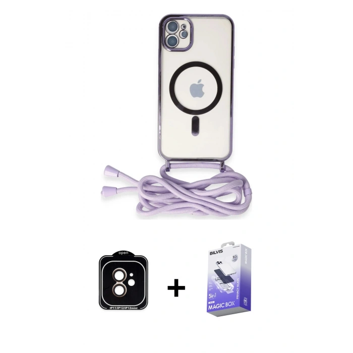 MARSİLYAN™- iPhone 11 Kılıf Eksen Özel Seri - Siyah Bilvis 5in1 5D Magic Hayalet Cam Ekran Koruyucu + PVD Metal Kamera Lens - TU