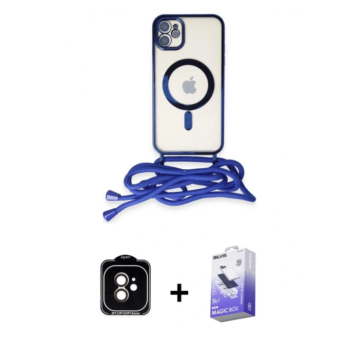 MARSİLYAN™- iPhone 11 Kılıf Eksen Özel Seri - Siyah Bilvis 5in1 5D Magic Hayalet Cam Ekran Koruyucu + PVD Metal Kamera Lens - TU