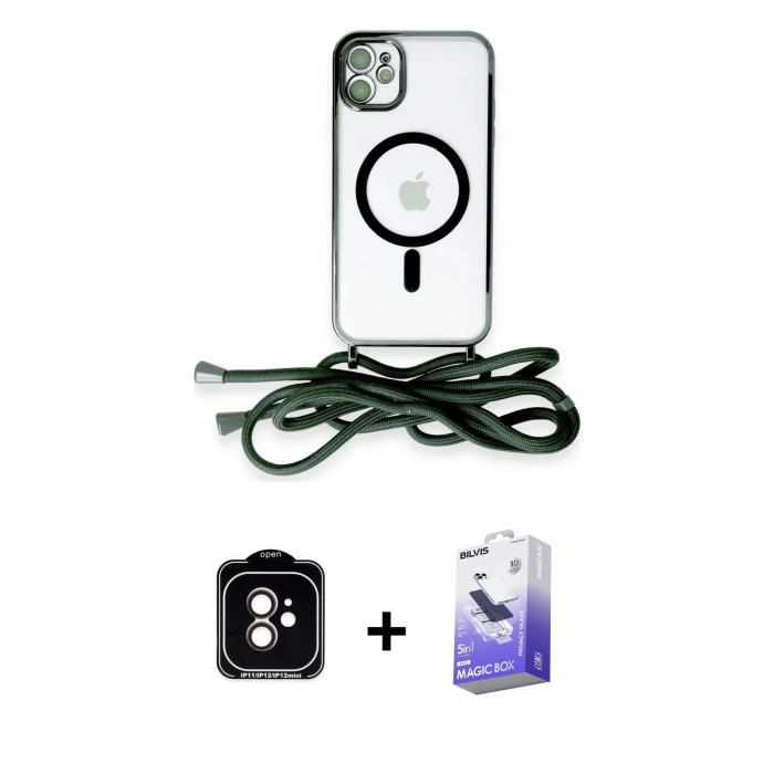 MARSİLYAN™- iPhone 11 Kılıf Eksen Özel Seri - Siyah Bilvis 5in1 5D Magic Hayalet Cam Ekran Koruyucu + PVD Metal Kamera Lens - TU