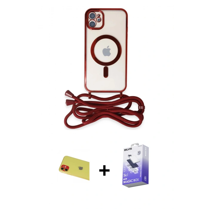 MARSİLYAN™- iPhone 11 Kılıf Eksen Özel Seri - Siyah Bilvis 5in1 5D Magic Hayalet Cam Ekran Koruyucu + Rainbow Kamera Lens Koruma Cam - KI