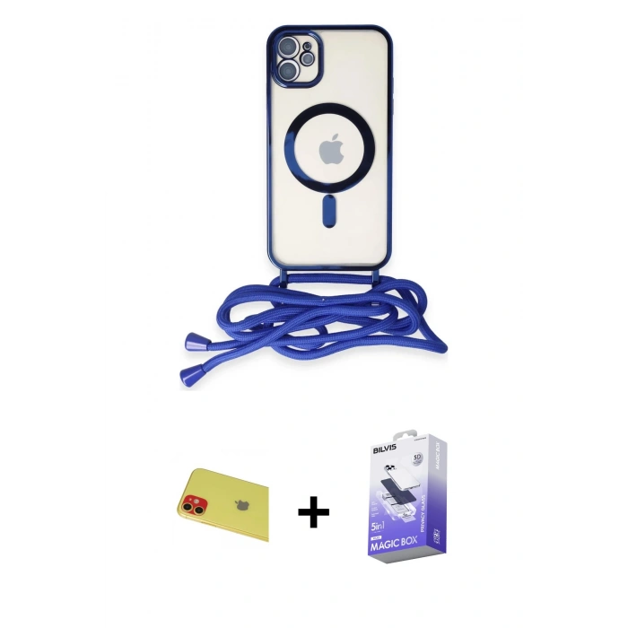 MARSİLYAN™- iPhone 11 Kılıf Eksen Özel Seri - Siyah Bilvis 5in1 5D Magic Hayalet Cam Ekran Koruyucu + Rainbow Kamera Lens Koruma Cam - KI