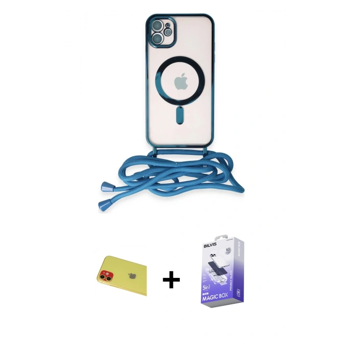 MARSİLYAN™- iPhone 11 Kılıf Eksen Özel Seri - Siyah Bilvis 5in1 5D Magic Hayalet Cam Ekran Koruyucu + Rainbow Kamera Lens Koruma Cam - KI