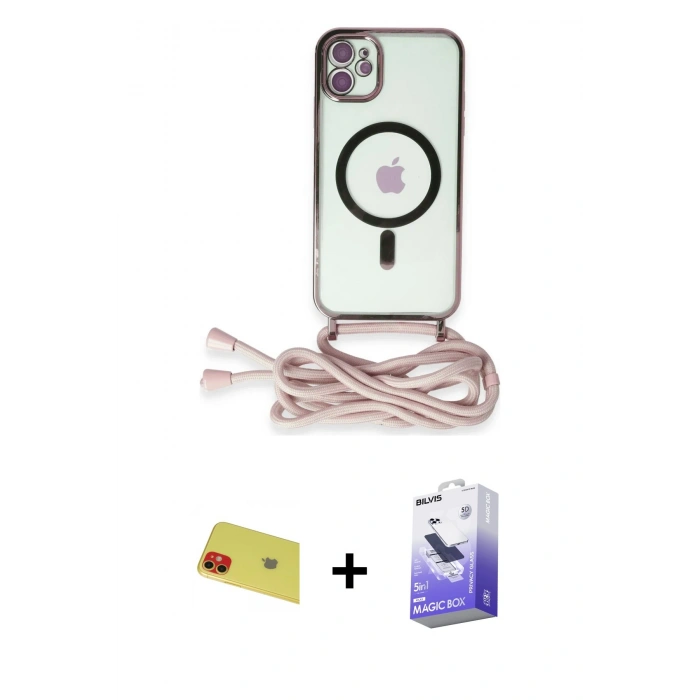 MARSİLYAN™- iPhone 11 Kılıf Eksen Özel Seri - Siyah Bilvis 5in1 5D Magic Hayalet Cam Ekran Koruyucu + Rainbow Kamera Lens Koruma Cam - KI
